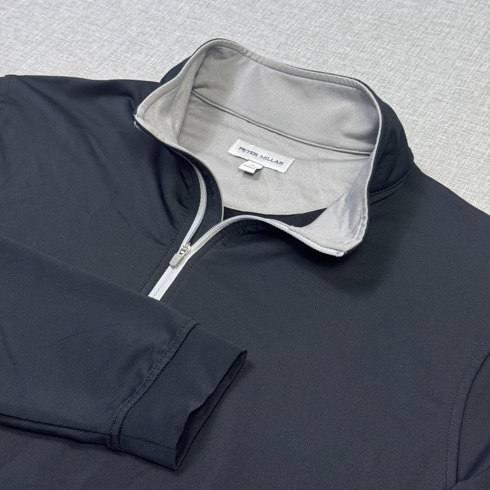 Peter Millar Perth Performance 1/4 Zip Golf Pullover Men Small Black Long Sleeve